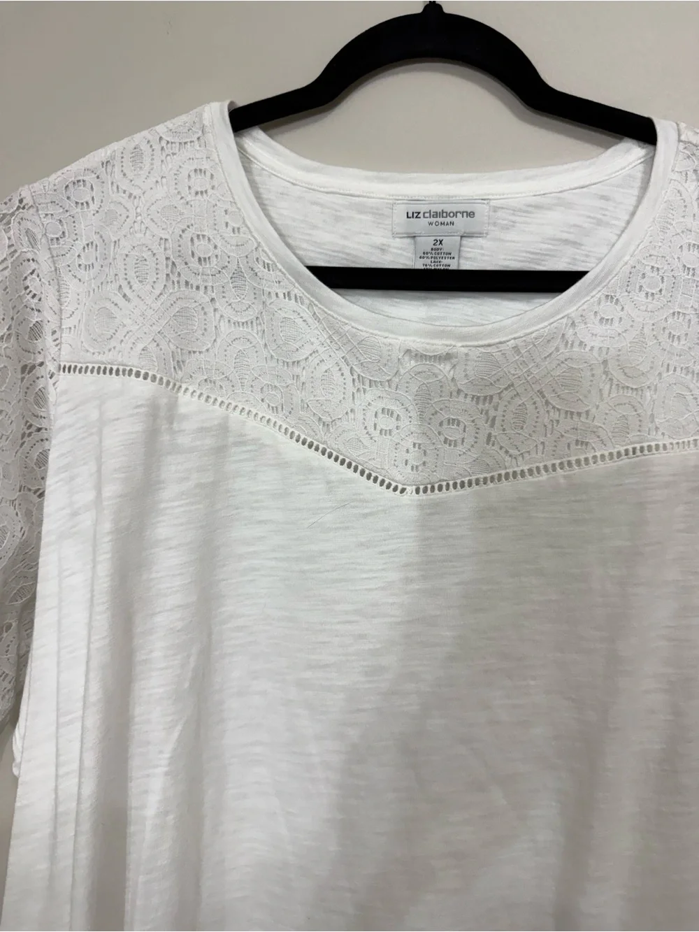 LIZ CLAIBORNE Women's 50% Cotton Tunic Top Short Sleeve Solid White 2X  NWT!